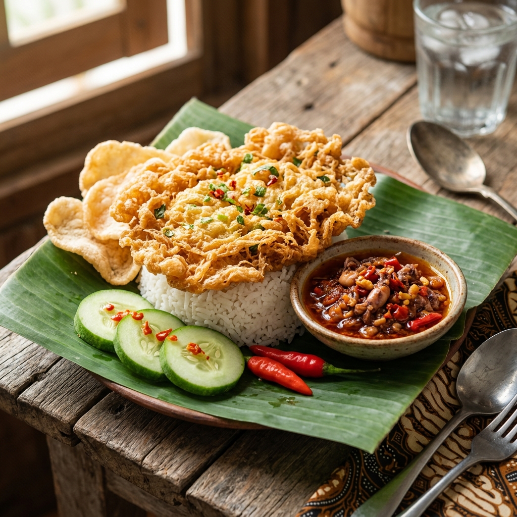 Nasi Telur Dadar Sambal Cumi Teri